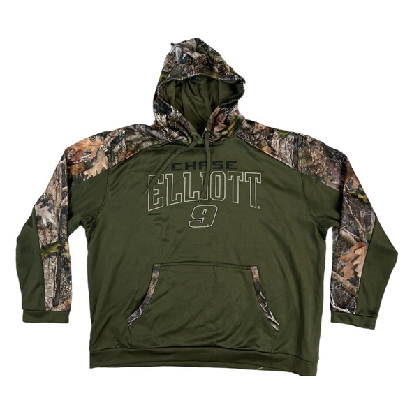 True Timber Hoodie Sweatshirt Mens Size 2XL Green Camo Pullover‎ Chase Elliot #9 - Picture 1 of 7